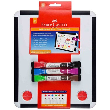 Faber-Castell Dry-Wipe Whiteboard Set with 3 Bi-Colour Markers and Accessories, 30x25cm