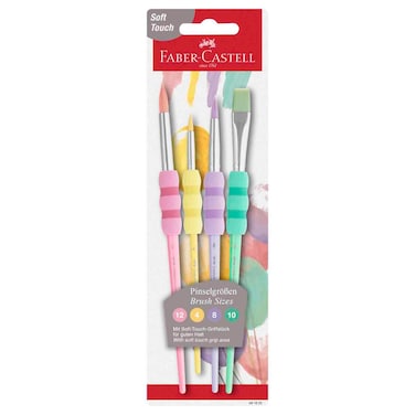 Faber-Castell Grip Paint Brushes Round &amp; Flat Combination Pastel Set, 4 PCS