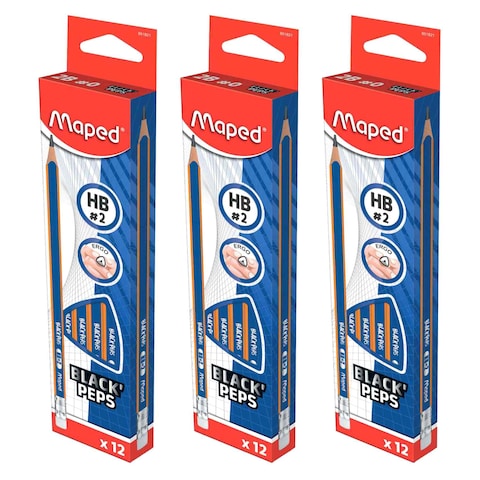 Maped Black&#39;Peps HB Pencil with Eraser Navy 3 PCS