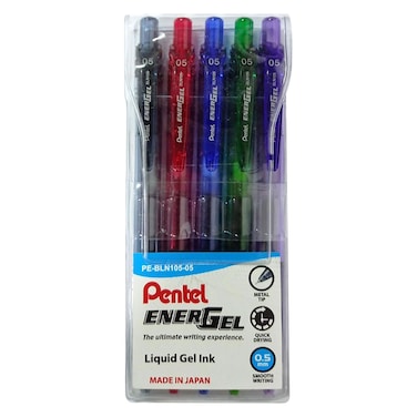 Pentel Energel X Needle Tip Liquid Gel Ink Ball Pen Wallet 0.5mm 5 PCS