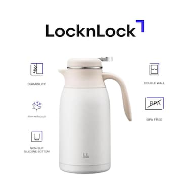 LocknLock 2L Leisurely Vacuum Kettle &ndash; Ivory, Double-Wall Insulated BPA-Free Thermal Kettle with Spill-Free Lid