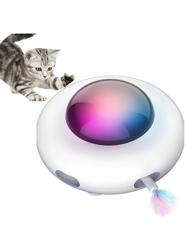 STAYOUNG Interactive Cat Toys - Electric Cat Teaser, Electronic Catching Toys for Kitten, Automatic Exercise Toys with Feather, Battery Powered, Wobble Toy as Cat Gifts (White)