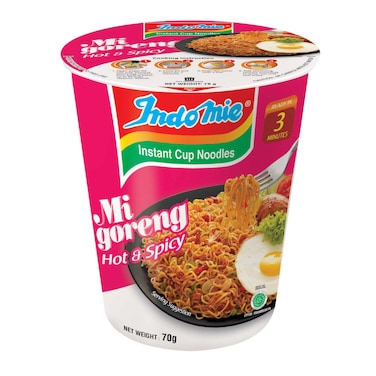 Indomie Hot and Spicy with Seasoning Powder and Sauce Instant Cup Fried Noodles, 70g