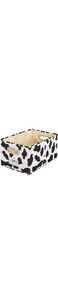 Cowprint Fabric Storage Bin, Washable Foldable Cotton Linen Basket with Handles, Decorative Rectangular Container for Nursery, Home, Office, Small Size with Label Window and Thick PP Plastic Board