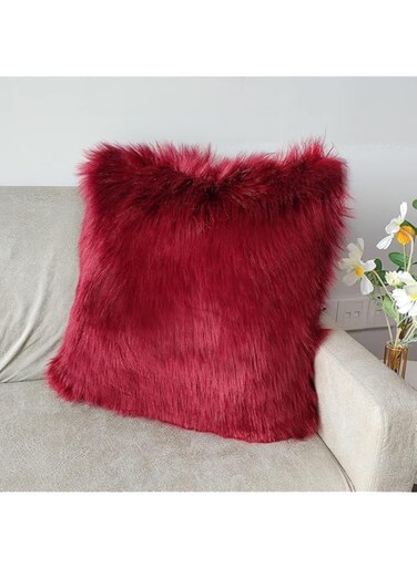 Cushion Cover Decorative Faux Fur Throw Pillow Covers, Plush Cushion Case, Fluffy Soft &amp; Fuzzy Pillow Cases for Sofa, Couch, Chair, Bed - 18 x 18 Inches (Burgundy)