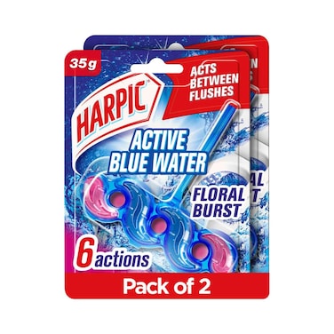 Harpic Active Blue Water Toilet Rim Block, Floral Burst Scent, 35g Pack of 2