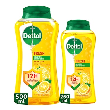 ديتول جل الاستحمام وغسول الجسم  المنعش، برائحة الحمضيات وزهر البرتقال، 250 ملل + 500 ملل