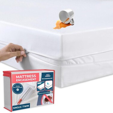 Premium Waterproof Mattress Encasing for Single/Twin Size -Polyester with Zipper