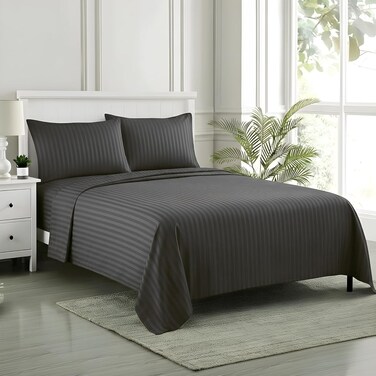 CRAFT FOAMCRAFT&Acirc;&reg; Striped 4-Piece Bed Sheet Set - Soft Brushed Microfiber in Grey, King Size