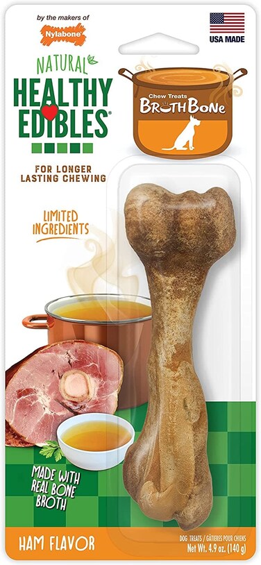 Nylabone Healthy Edibles Bone Broth Ham 1Ct Card Large Edible Treats