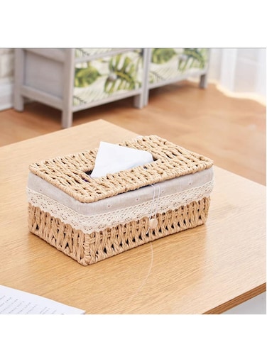Tissue Case Napkin Holder Handwooven Tissue Box Kleenex Box Decorative Tissue Holder Tissue Paper Dispenser Napkin Holder Tissue Dispanser For Home Office Bathroom