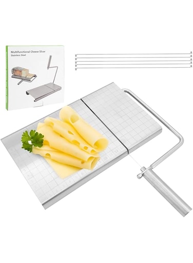 Cheese Slicer, Stainless Steel Cheese Wire Cutter with Accurate Size, Cheese Wire Board with 6 Replaceable Cheese Slicer Wires for Cutting Cheese Butter Sausage Herbs