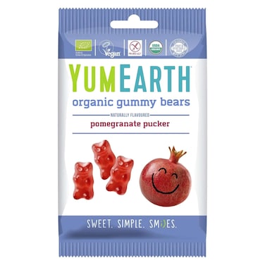 Yum Earth Organic Pomegranate Pucker Gummy Bears Candy, 50g