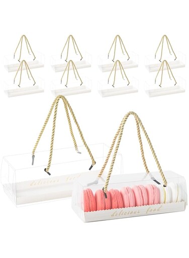 YHCG 10 Pcs Transparent Cake Box, Rectangle Cupcake Box, Small Macaron Packaging Boxes, Chocolate Truffle Boxes Cookies boxes for Holiday Bakery Shop Party Treat Cupcakes Packaging (Gold)