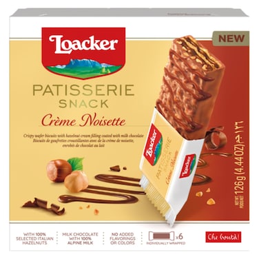Loacker Patisserie Snack Creme Noisette Wafers, 21g Pack of 6