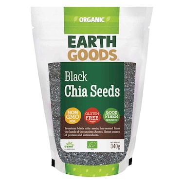 Earth Goods Non GMO Gluten Free High Fiber Organic Black Chia Seeds, 340g