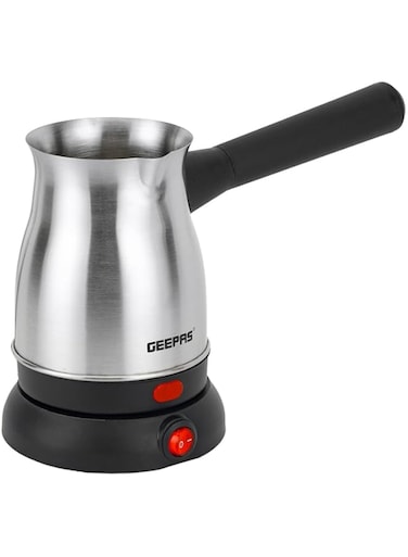 Geepas Electric Turkish Coffee Maker, Stainless Steel, GK38050   0.8L Capacity   360-Degree Rotation   Non-Automatic Cut Off   Coffee Kettle for Home Office   Food Grade and Safe to Drink