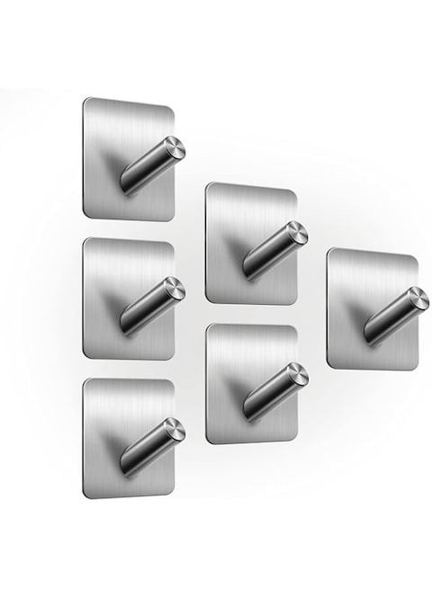 Baytion 6Pcs Adhesive Hooks for Hanging Heavy Duty, 304 Stainless Steel Towel Hook for Bathroom Wall Mounted, Waterproof Sticky Wall Hooks Hangers for Robe Keys Hat Calendar for Kitchen Home Door