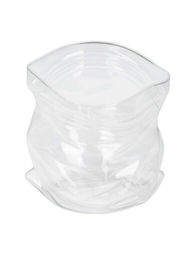 22 Ounce Unzipped Bag Bowl, 1 Small Glass Bag - Realistic Crinkled Edges, Serve Candy, Popcorn, or Nuts, Clear Glass Bag Bowl, Dishwashable, Flat Base