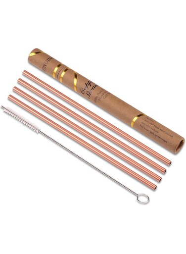 ZERRO Copper Straws Food Safe Solid Copper Mule Drinking Straws(Set of 4) 8.5inch Straight Cleaning Brush Included