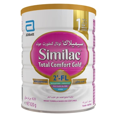 Similac Total Comfort Gold HMO 2'-FL Infant Formula Milk Powder, Stage 1, from Birth to 6 Months, 820g
