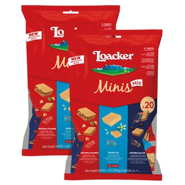 Loacker Classic Minis Mix Napolitaner Cremkakao and Vanilla Wafers, 200g Pack of 2