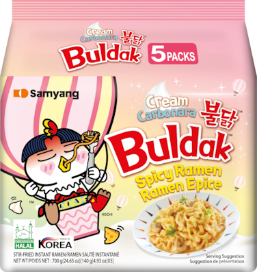 Samyang Buldak Cream Carbonara Hot Chicken Flavour Ramen 140g Pack of 5