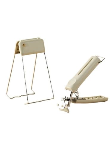 Steel Bowl Clip Set, 2-Piece Folding Hot Plate Clips, Air Fryer Clips, Holder Clips for Moving Hot Plates or Bowls with Food, Off-White
