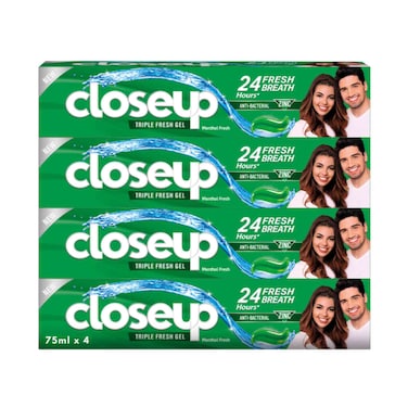 Closeup Triple Fresh Gel Toothpaste Menthol Fresh, 75ml Pack of 4