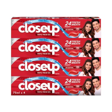 Closeup Triple Fresh Gel Toothpaste Red Hot, 75ml Pack of 4