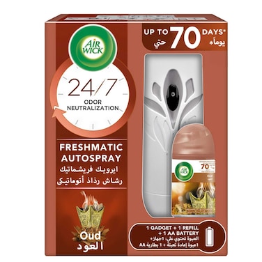 Air Wick Automatic Air Freshener Spray Kit with Gadget &amp; Refill, Oud Scent, 250ml