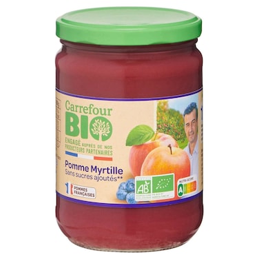 Carrefour Bio Apple and Blueberry Compote Without Added Sugar, 580g