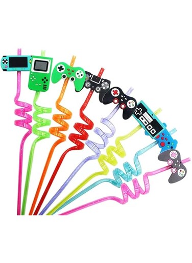 Party with Emma 16 Pcs Party Favors Game Controller Drinking Straws Goodie Gifts for Kids Gamer Birthday Party Supplies Game On Party Supplies (Video Game)