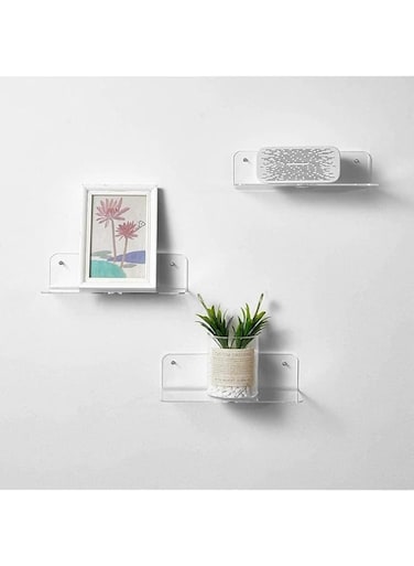 Acrylic Floating Shelves Stylish Storage for Bedroom, Bathroom and More (Damage-Free) Set of 2, 23X9.4X6.CM.