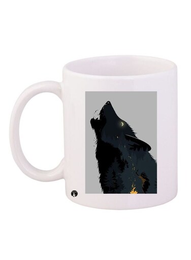 Wolf Printed Coffee Mug White/Black/Grey 11ounce