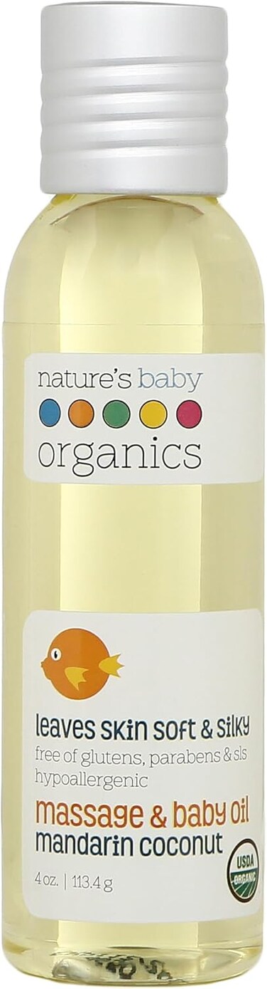 Nature's Baby Organics Baby Oil Lotion, Mandarin Coconut, 4 oz. Soothing Skin Relief for Babies, Kids, Adults! Nourishing, Gentle, and Soft Organic, No Glutens, or Parabens
