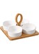 Shallow Porcelain 4 Pieces Boat Dish Set With Bamboo Base &amp; Handle Ym61012C