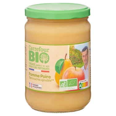 Carrefour Bio Apple Puree Without Added Sugar, 580g