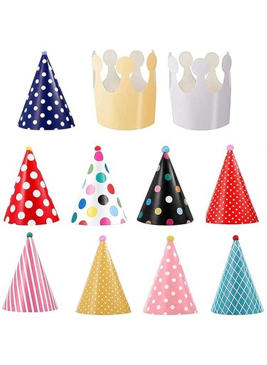 Young Wolf Pet Birthday Party Cone Paper Hats, 11 Pieces