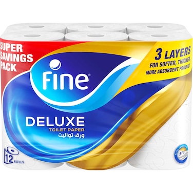 Fine Deluxe Toilet Tissues Paper 12 Rolls, 140 sheets x 3 Ply