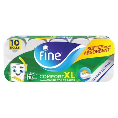 Fine Comfort XL Toilet Tissues Paper, 10 Rolls x 250 sheets x 2 Ply
