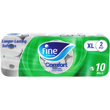 Fine Comfort XL Toilet Tissues Paper, 10 Rolls x 250 sheets x 2 Ply