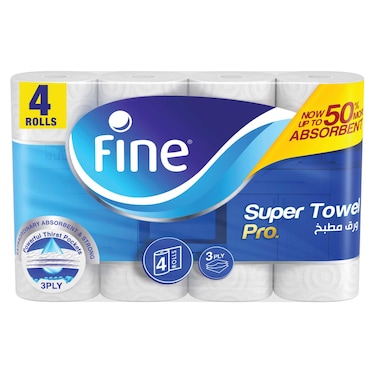 Fine Kitchen Super Towel Pro, 4 Rolls 60 Sheets x 3 Ply Paper Tissue