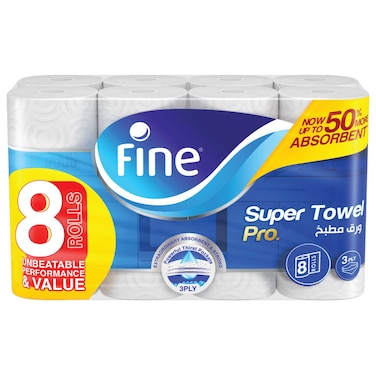 Fine Kitchen Super Towel Pro, 8 Rolls 60 Sheets x 3 Ply Paper Tissue