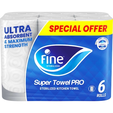 Fine Kitchen Tissue Roll Super Towel Pro 60 Sheets X 3 Ply 6 Rolls