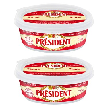 President Unsalted Butter Tub, 250g Pack of 2