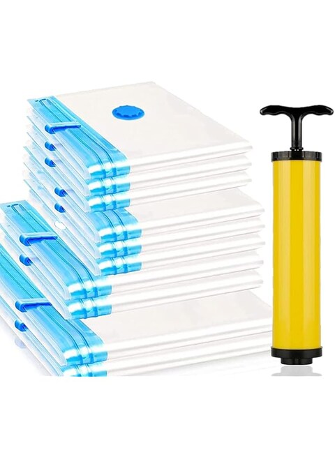 Xspring Vacuum Storage Bags, 10 Pack Space Saver Bags 4pcs(40x60cm)+ 2pcs(50x70cm)+ 2pcs(60x80cm)+ 2pcs (80x100cm), Vacuum Sealer Bags with Hand Pump for Comforters, Blankets, Bedding, Clothing Travel