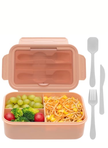 Bento Box For Adults Kids, 1400ML Lunch Container Bento Boxes With Built-in Utensil Set, Leakproof, Dishwasher Micro-Wave Safe(Pink)