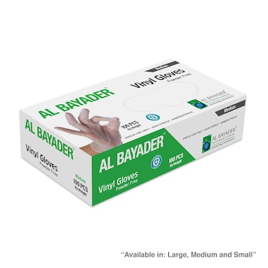 Al Bayader Vinyl Powder-Free Gloves Medium Clear 100 PCS