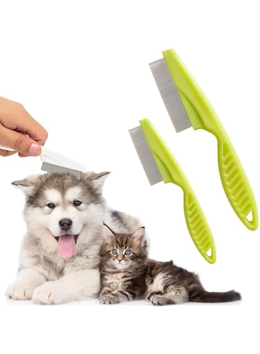 2 Pack Multifunctional Pet Comb, Upgrade Pet Grooming Brush Fine Magic Tear Stain Removal Comb, Fine-Tooth Stainless Massage Comb Kit for Small Puppies and Dogs (Green)